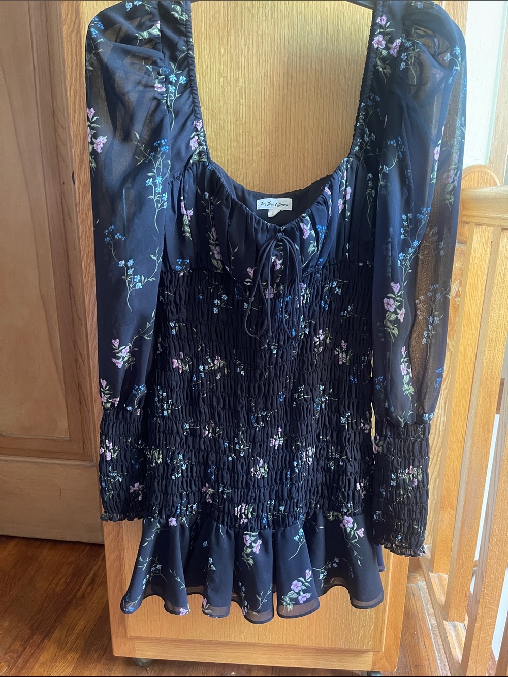 For Love And Lemons Black Floral Dress with Pink and Green Accents